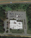 Aerial photograph of Roxbury Police Station and Municipal Court.