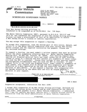 NJ MVC Scheduled Suspension Notice