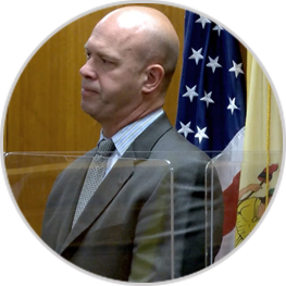 Photo of NJ State Trooper Marc Dennis hearing a verdict of conviction for official misconduct